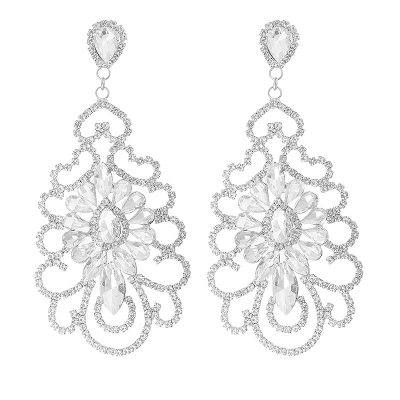 European and American style earrings with a sense of design, hollowed-out rhinestone earrings, luxurious and exquisite diamond-encrusted earrings, versatile earrings for brides, wedding parties and banquets pic 9