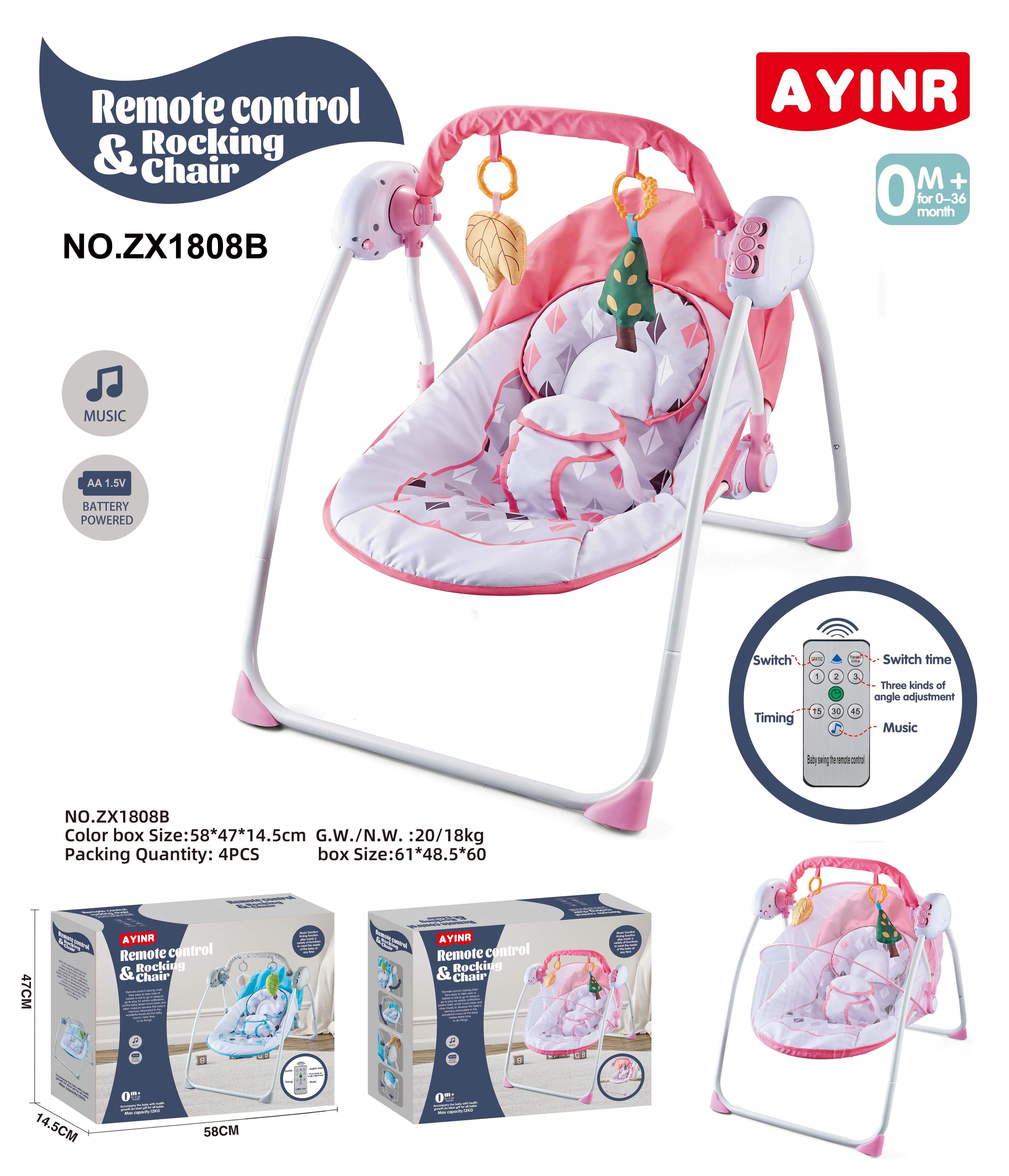 Baby electric rocking chair, cradle, baby comfort lounge chair, large rocking chair, remote control swing, cradle bed, lullaby rocking bed