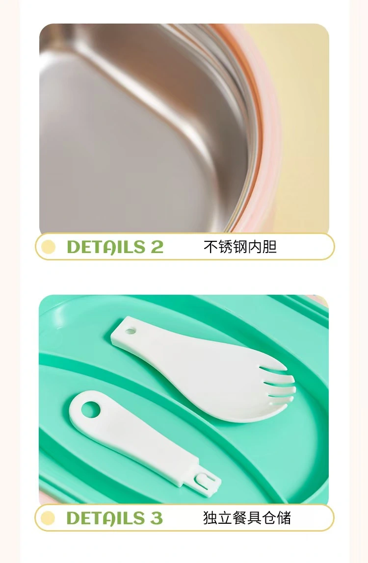 M04-6381 stainless steel lunch box, portable lunch box for going out, compartmentalized lunch box for office workers with tableware detail image 14