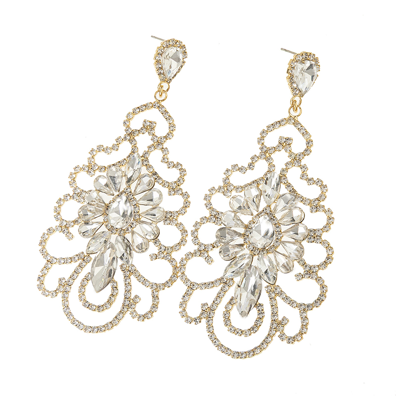 European and American style earrings with a sense of design, hollowed-out rhinestone earrings, luxurious and exquisite diamond-encrusted earrings, versatile earrings for brides, wedding parties and banquets pic 8