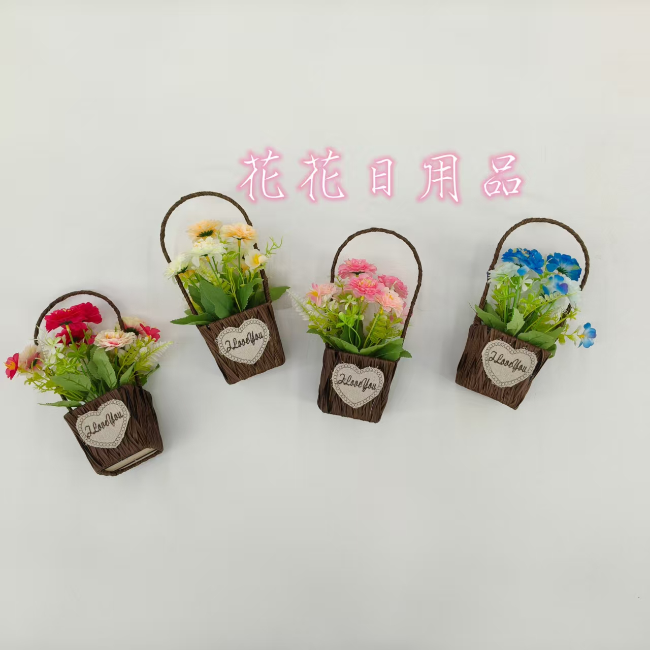 仿真花假花盆景篮子月季花装饰品详情1