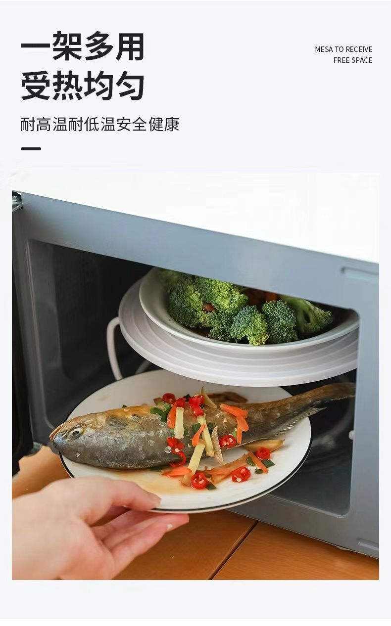 微波炉收纳架饭菜加热厨房分层蒸架 圆形分层置物架厂家直销详情图2