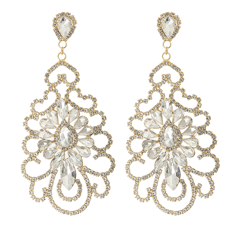 European and American style earrings with a sense of design, hollowed-out rhinestone earrings, luxurious and exquisite diamond-encrusted earrings, versatile earrings for brides, wedding parties and banquets pic 7