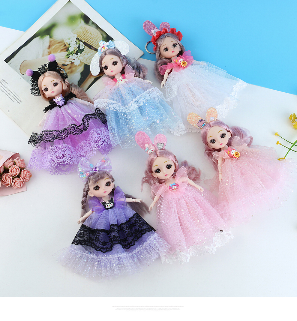 Mini cartoon dress, princess Barbie doll, doll play house set, girl gift, children's keychain