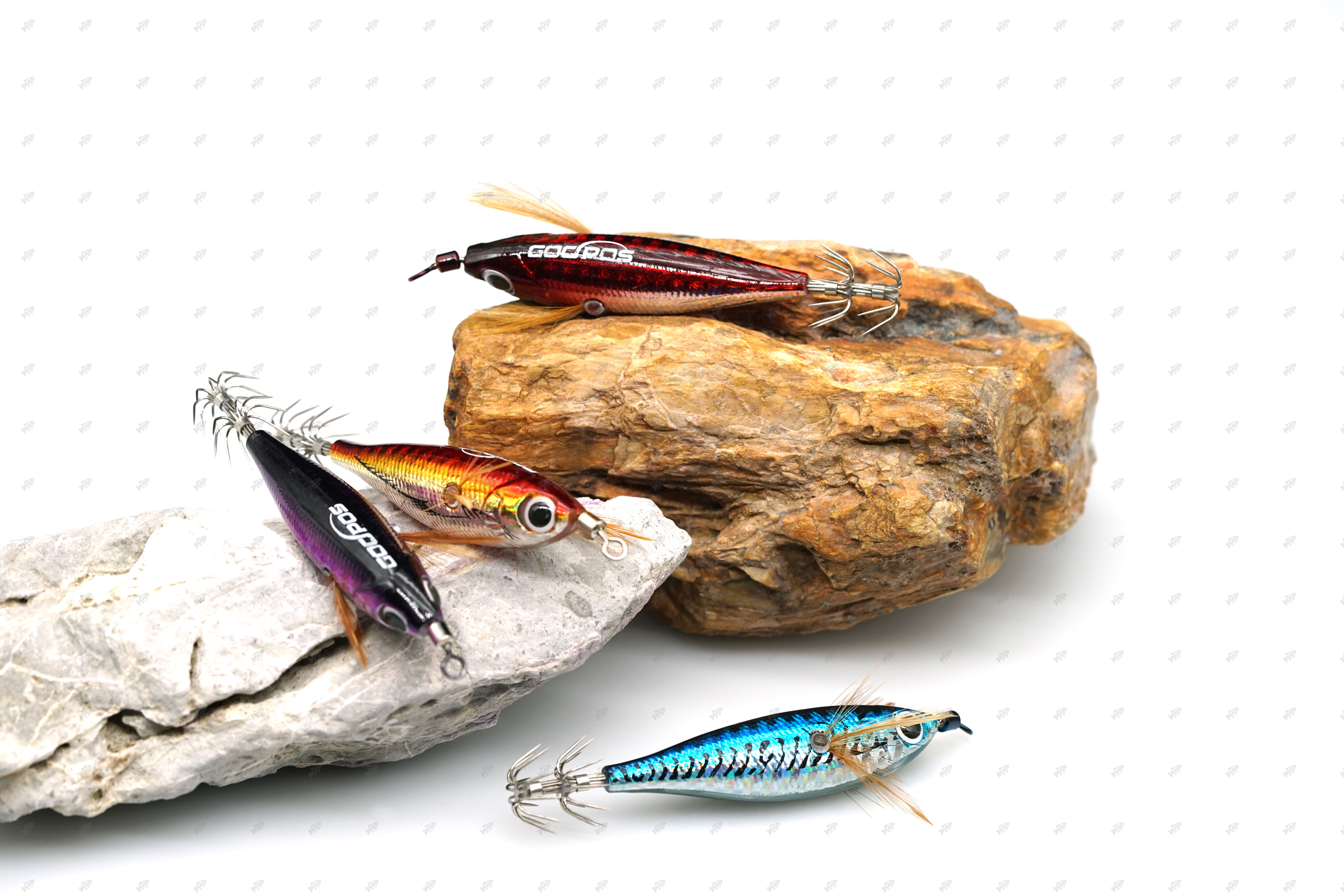 BRAVO laser horizontal shrimp squid hook, sea fishing octopus hard bait, luminous wood shrimp lure bait, squid fake bait, Japanese imported hook details Picture