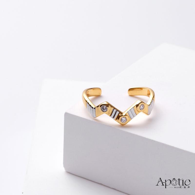 APOTIE pure silver two-color electroplated W ring details Picture