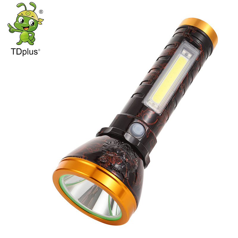 LED portable flashlight, ultra-long charged, TPC charging, strong light long-range, ordinary waterproof, aluminum alloy charging, strong light side lamp flashlight, outdoor self-driving tour, super bright, built-in 18650 battery Specification image