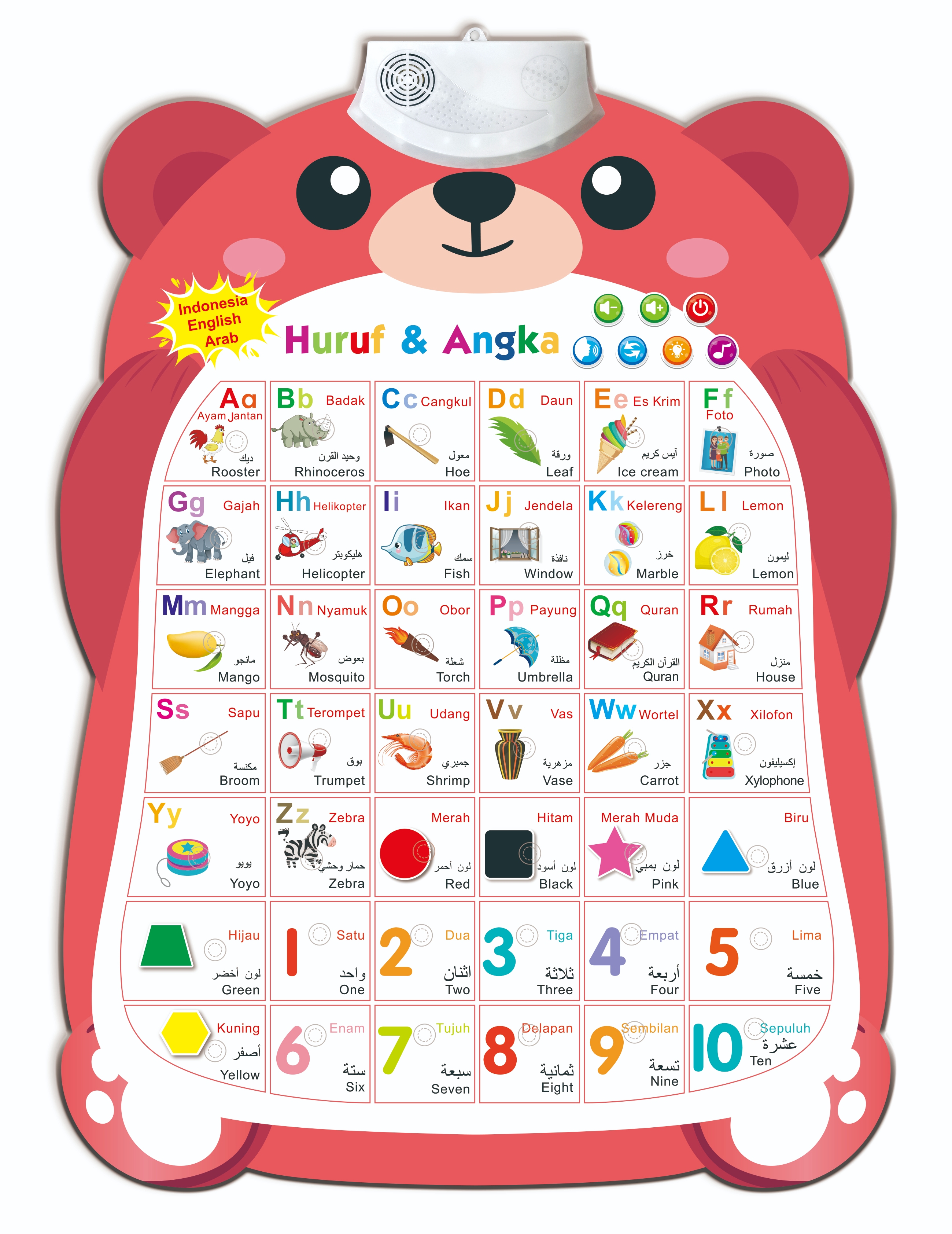跨境印尼三语字母有声挂图家居儿童趣味考试音乐墙贴早教启蒙益智玩具