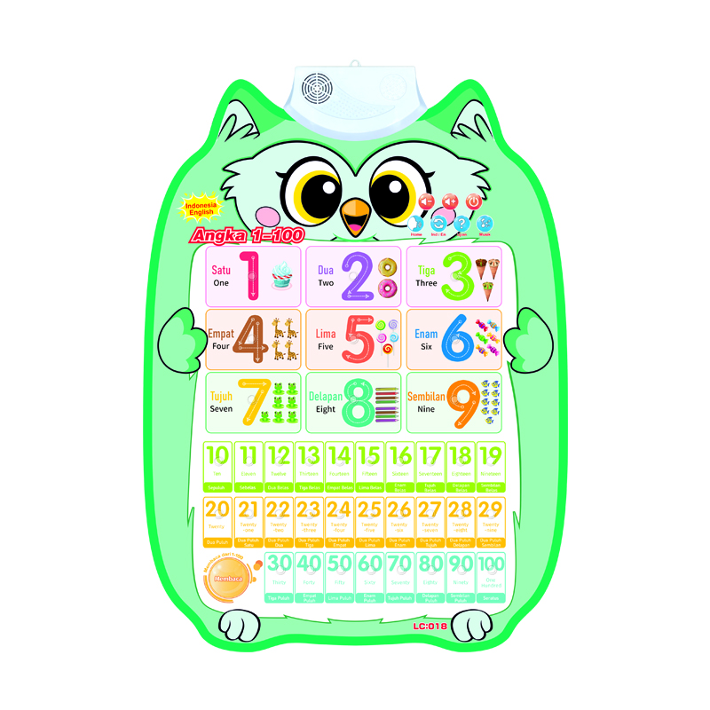 跨境印尼双语数字认知有声早教挂图幼儿童点读发声识字猫头鹰造型墙贴玩具