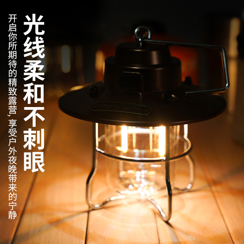 Portable new camping lamp, outdoor lighting usb multi-functional tent lamp, warm light atmosphere camp lamp, small camping lamp Specification drawing