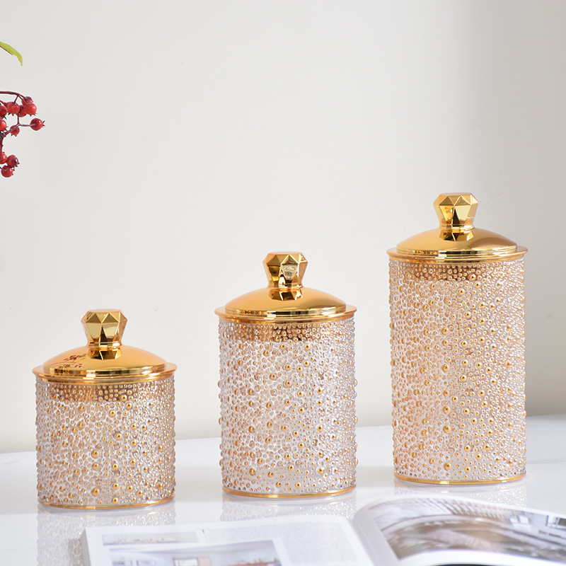 透明密封防潮储物罐客厅厨房幼儿园收纳糖果罐烫金珍珠带盖密封罐婚庆欧式