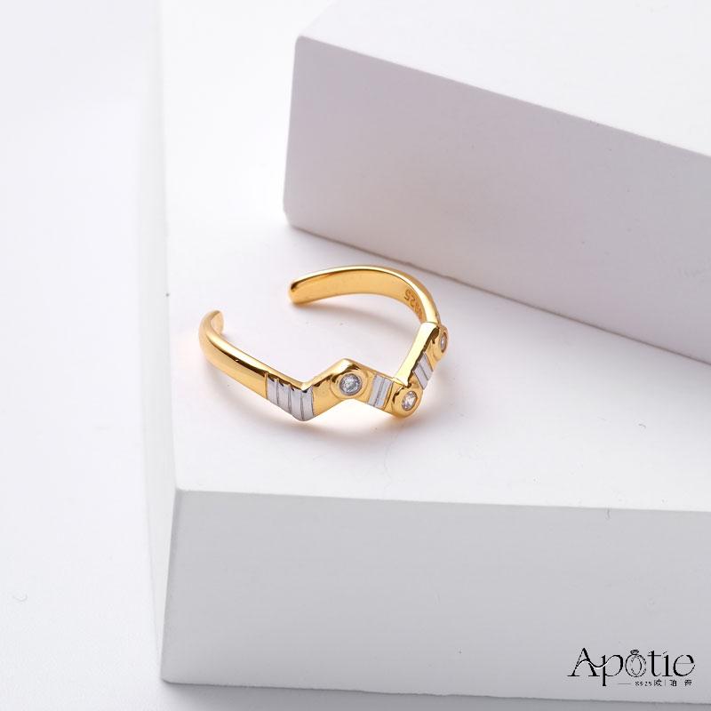 APOTIE pure silver two-color electroplated W ring