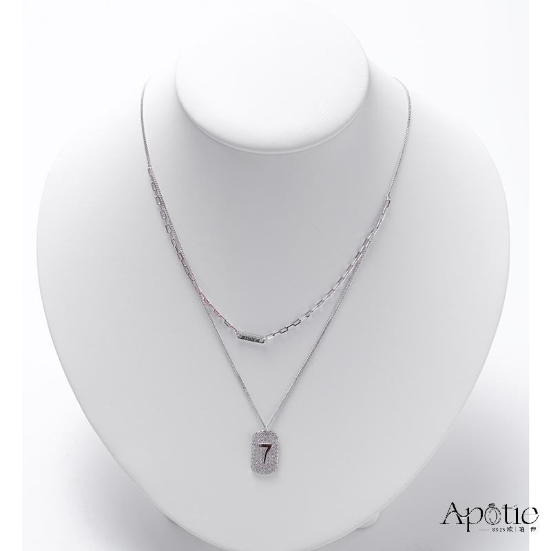 APOTIE 7 Letter brand necklace in white and gold Item Picture