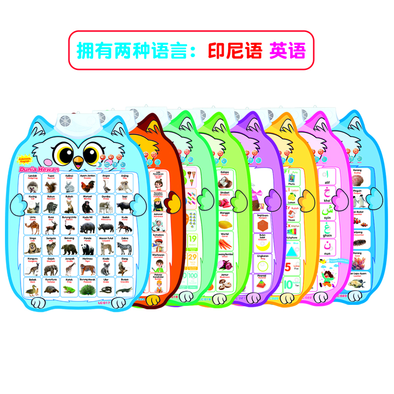 跨境印尼双语人物认知有声早教挂图幼儿童点读发声识字猫头鹰造型墙贴玩具细节图