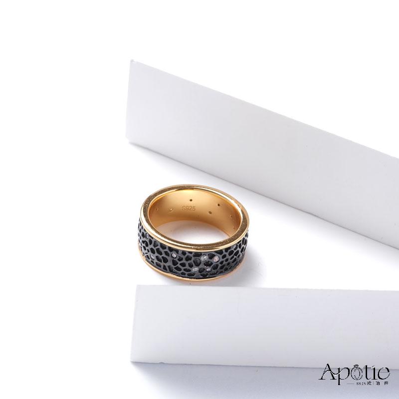 APOTIE pure Silver black ice Crack ring Specification image