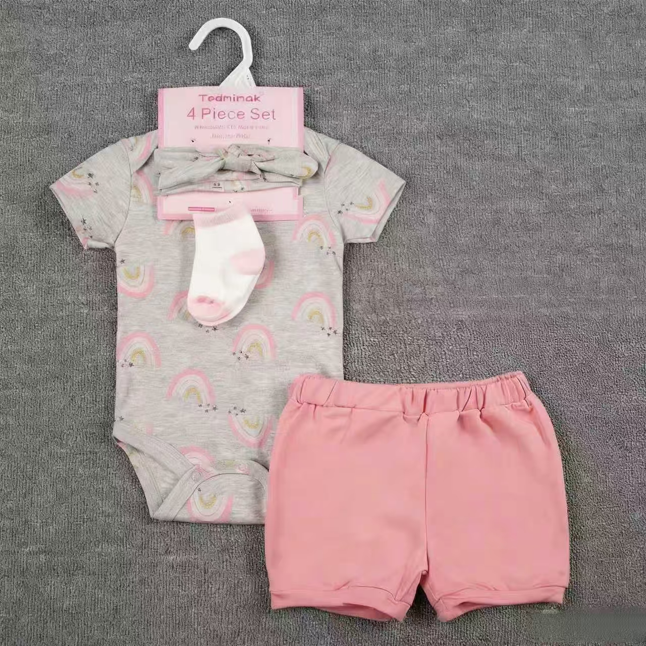 Baby four-piece set: short coat + shorts + wipes + socks, exclusively for cross-border wholesale by foreign trade children's clothing manufacturers details Picture