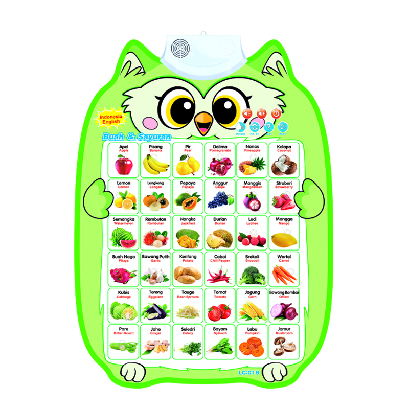 跨境印尼双语水果蔬菜有声早教挂图幼儿童点读发声识字猫头鹰造型墙贴玩具