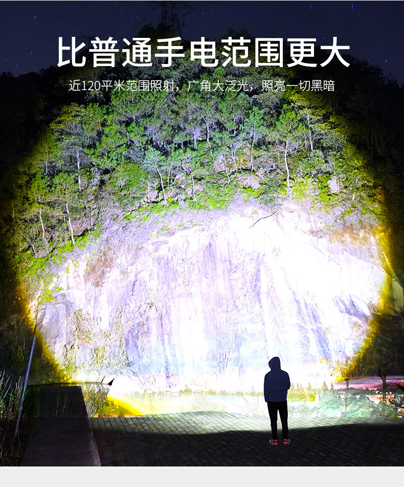 新款白激光强光手电筒可充电远射千米户外照明手电筒多功能手电筒详情6