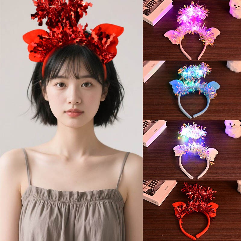 新款发光金丝闪光天使翅膀发箍网红头箍仙女头饰发光翅膀厂家批发