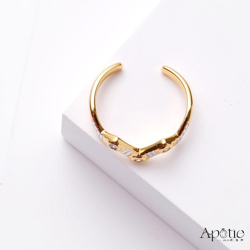 APOTIE pure silver two-color electroplated W ring Specification image