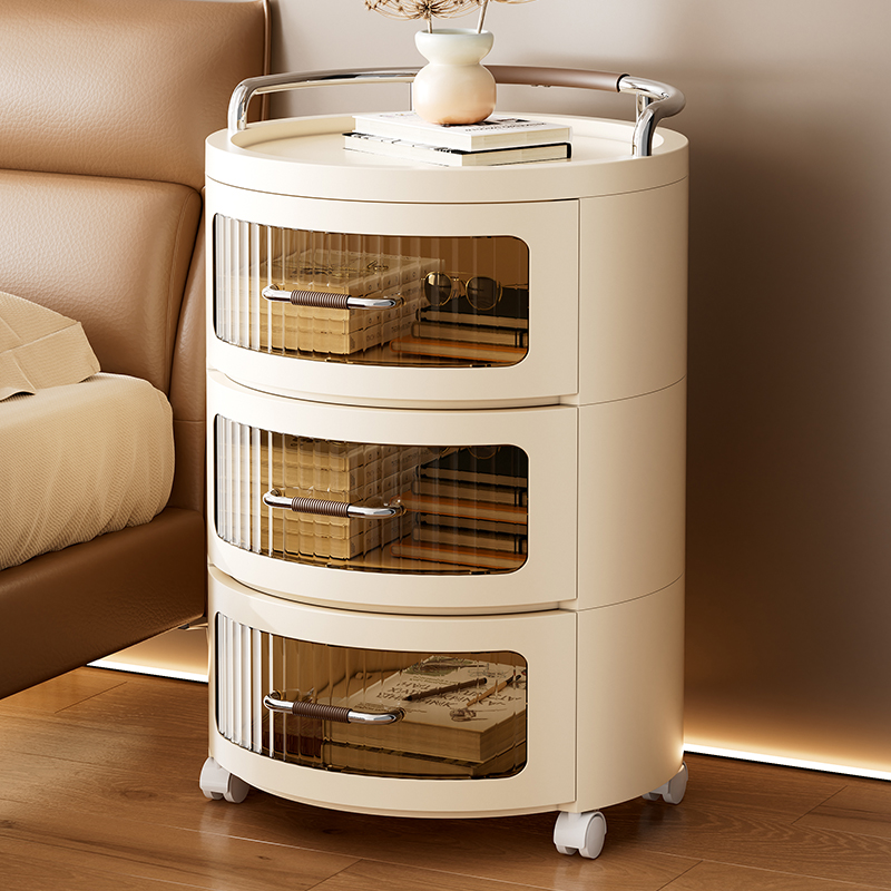 #7292-7295 圆形皮纹把手床头柜白底实物图