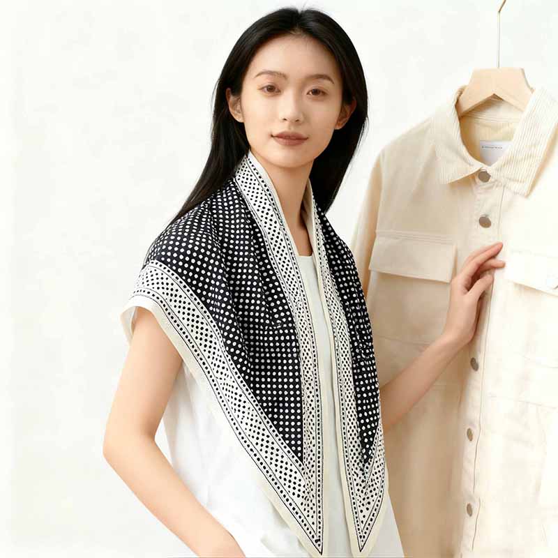 The new silk scarf is a versatile and fashionable printed triangular scarf for women, a fashionable shawl, and a trendy accessory for spring, summer, autumn and winter details Picture