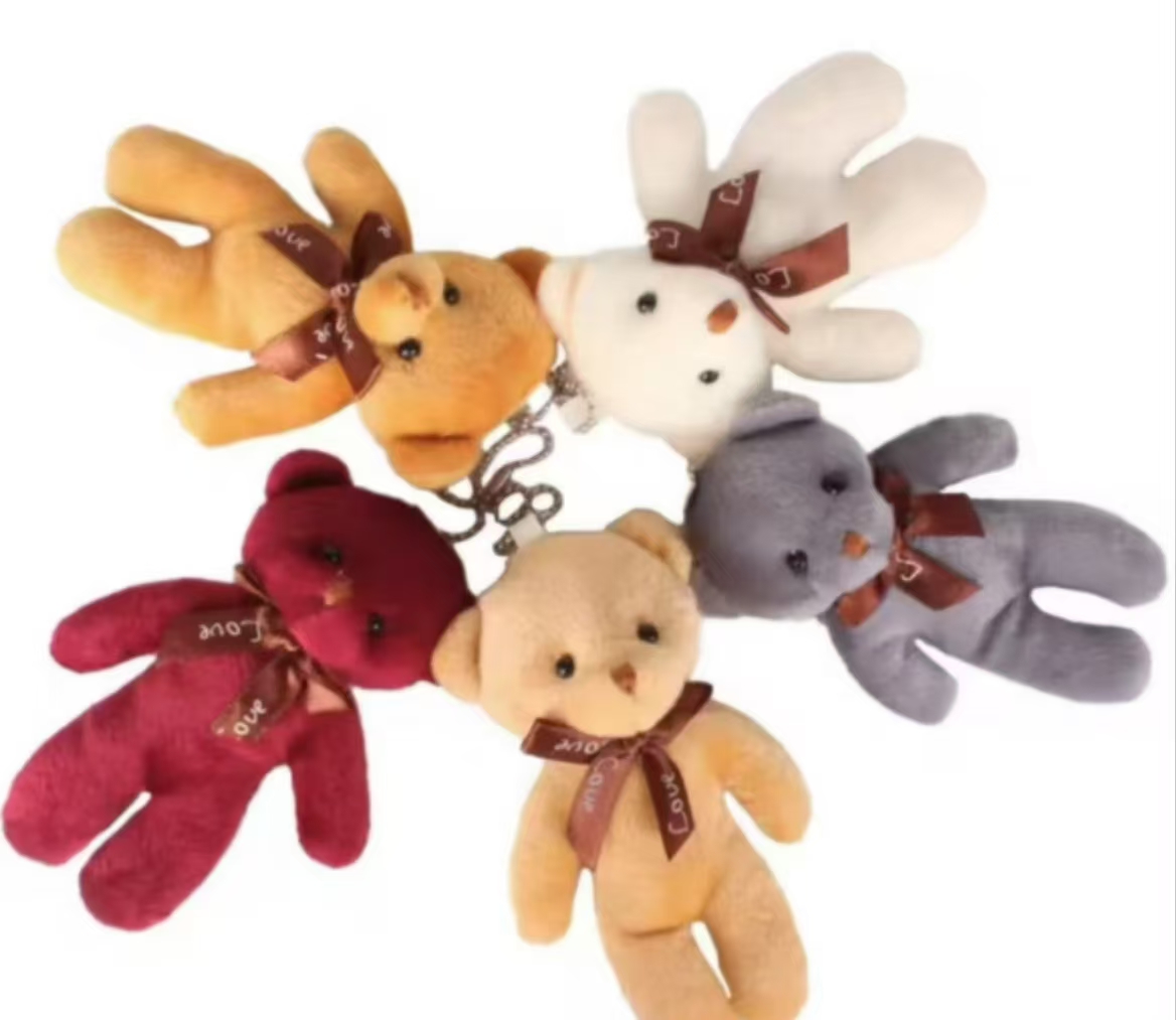 Cute bow tie bear plush toy pendant, one-piece joint bear doll, doll bag accessory, children's small gift details Picture