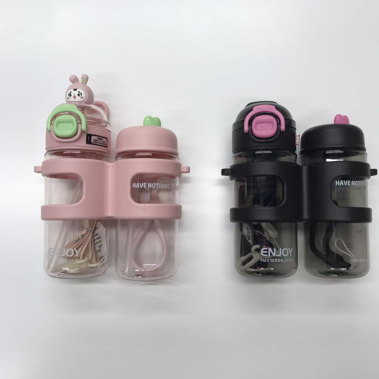 双杯连体便携水杯 户外运动健身分仓杯 食品级透明塑料杯 双盖独立饮水杯详情4