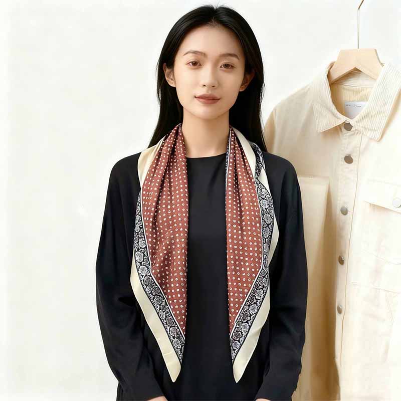 The new silk scarf is a versatile and fashionable printed triangular scarf for women. It is a fashionable shawl in green and red and a trendy accessory for spring, summer, autumn and winter Application Scenario