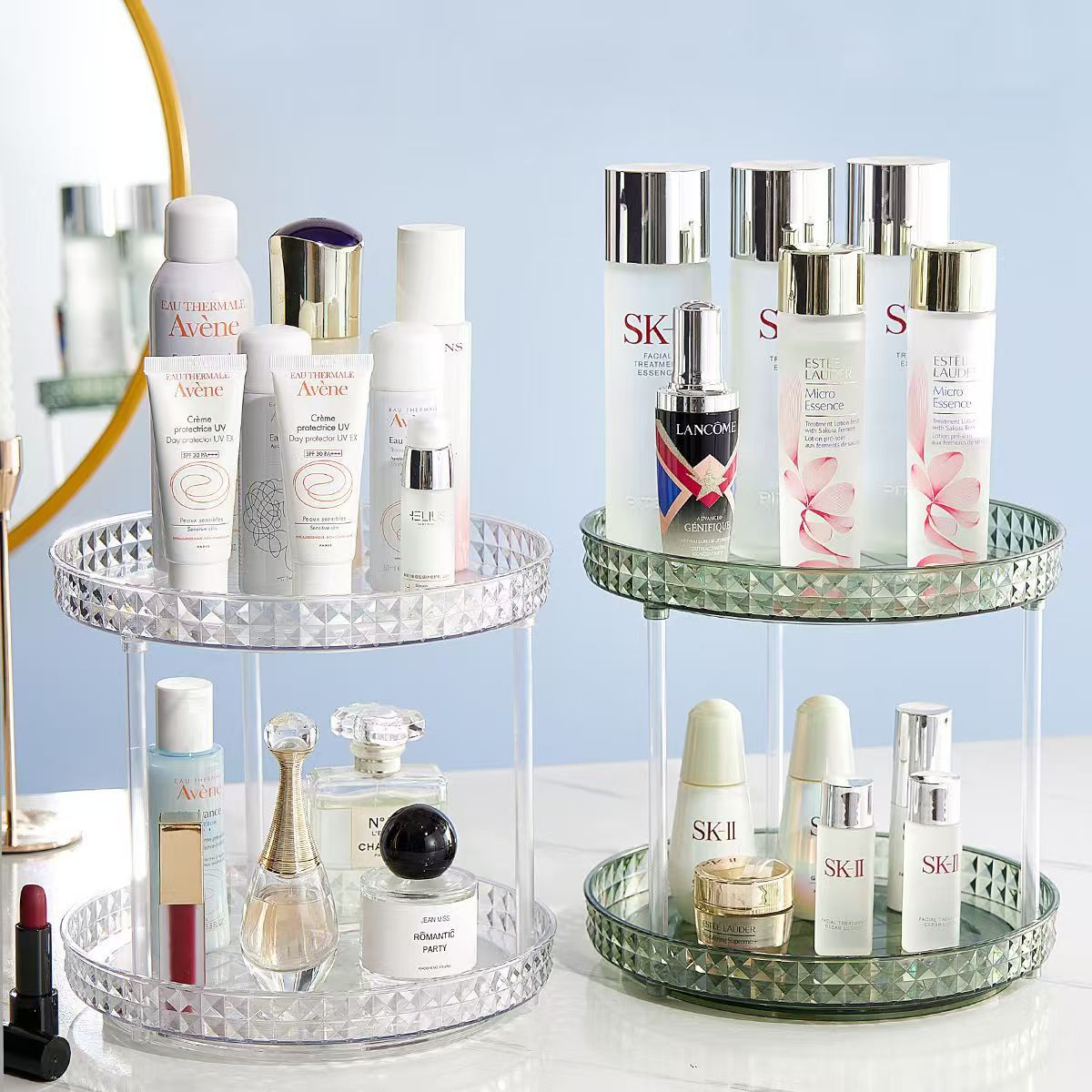 喜望单层旋转收纳架女士节日礼品台面化妆品卧室护肤品置物架白底实物图