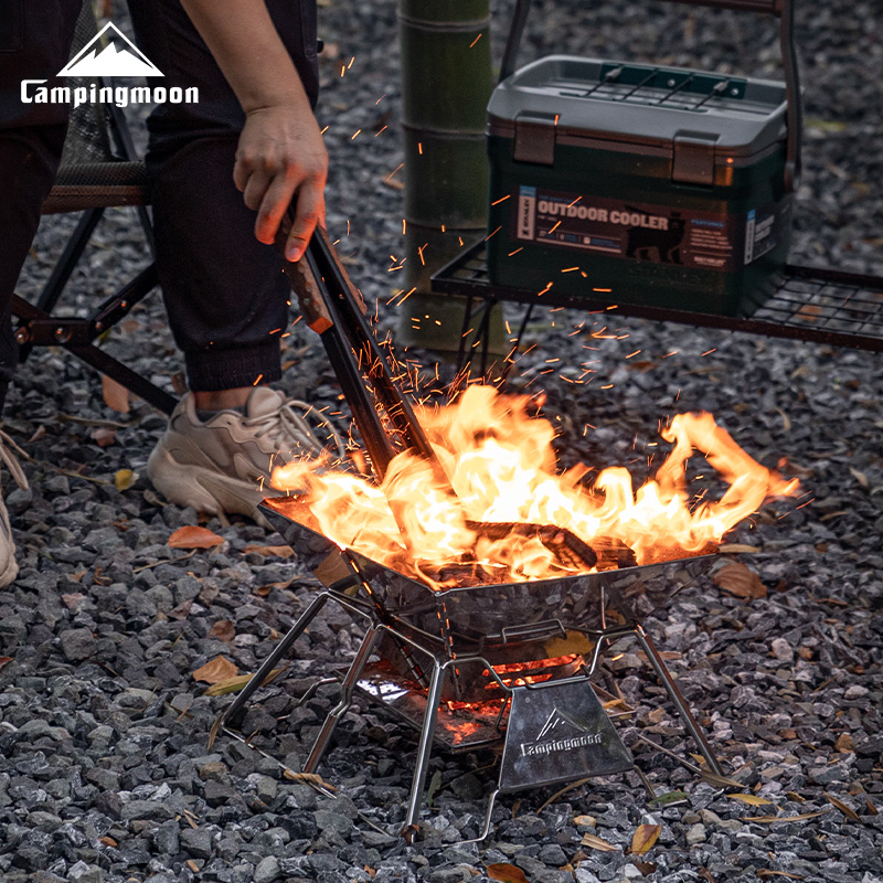 柯曼campingmoon木炭夹子烧烤工具加强版焚火夹防烫手柄户外防滑捡垃圾夹工具BKMS-41