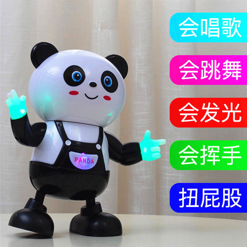 新款电动跳舞打鼓熊猫摇摆机器人扭动灯光音乐儿童玩具人
