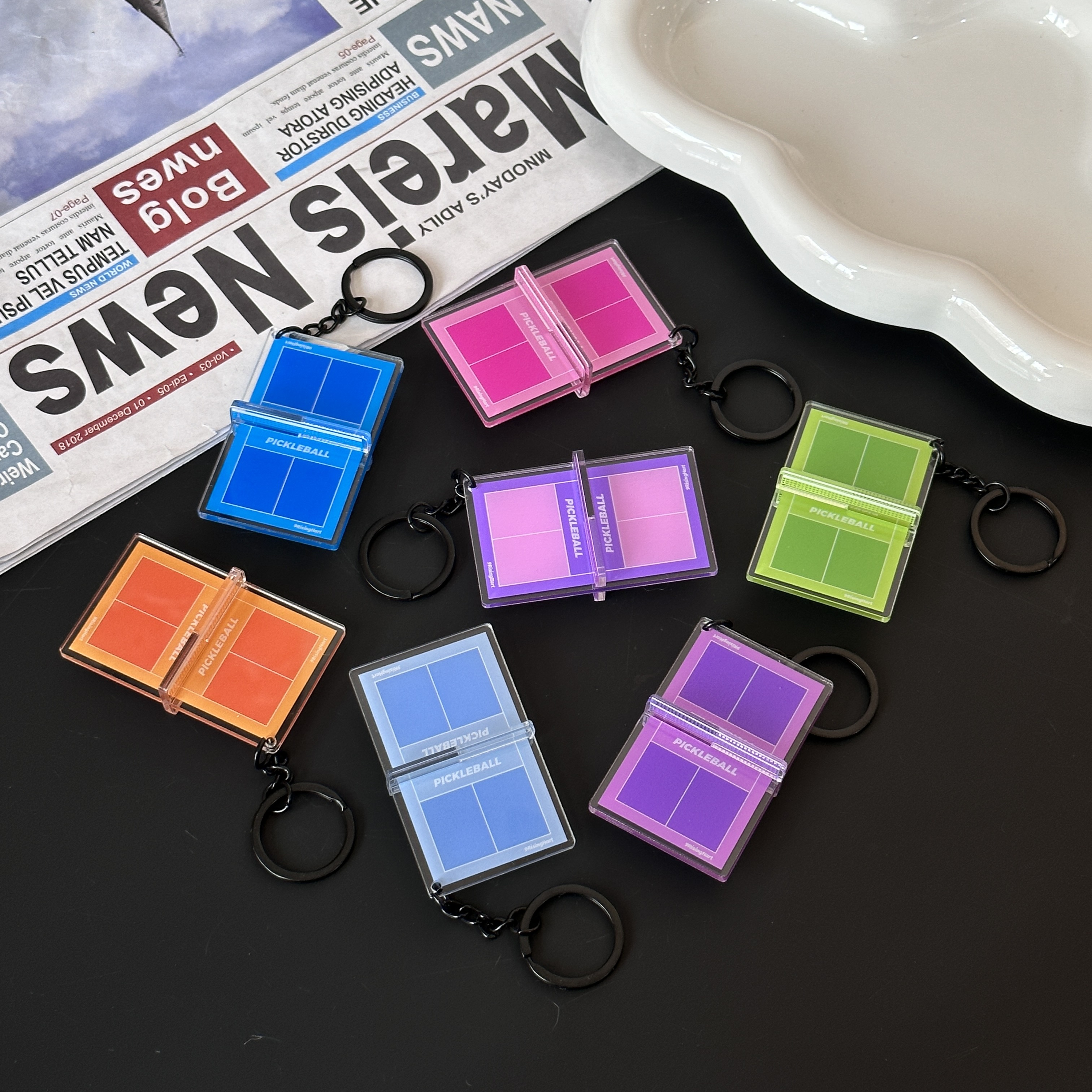 新款跨境亚克力立体匹克球场车钥匙扣纪念品包包挂件文创礼品挂饰