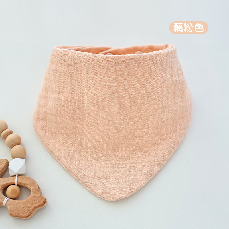 亚马逊跨境素色纱布婴儿三角巾宝宝口水巾新生儿带按扣围兜围嘴