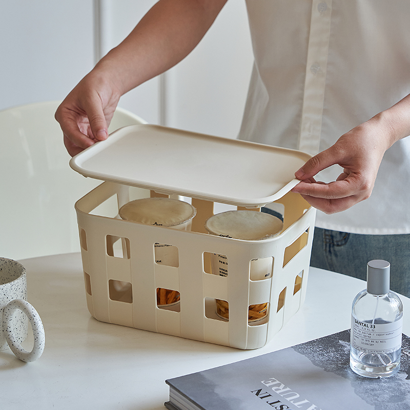 #3001-3012 有盖/无盖 格纹收纳筐白底实物图