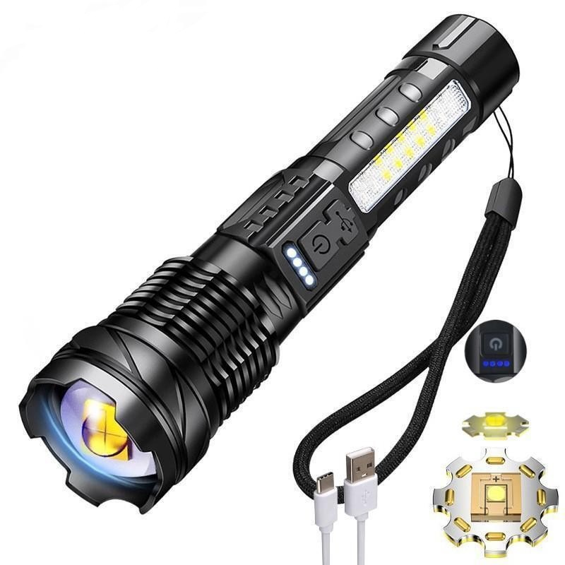 Upgraded white laser zoom, fast charging, heat dissipation, pen holder, side light, warning work light, aluminum head flashlight A76