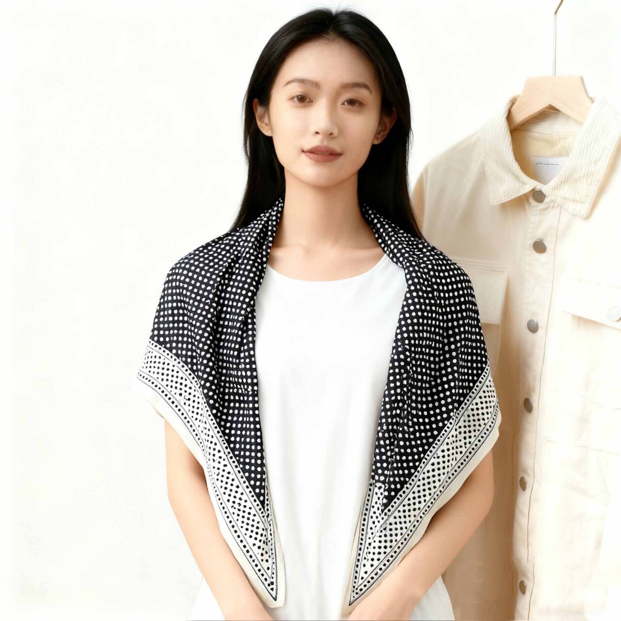 The new silk scarf is a versatile and fashionable printed triangular scarf for women, a fashionable shawl, and a trendy accessory for spring, summer, autumn and winter Specification image