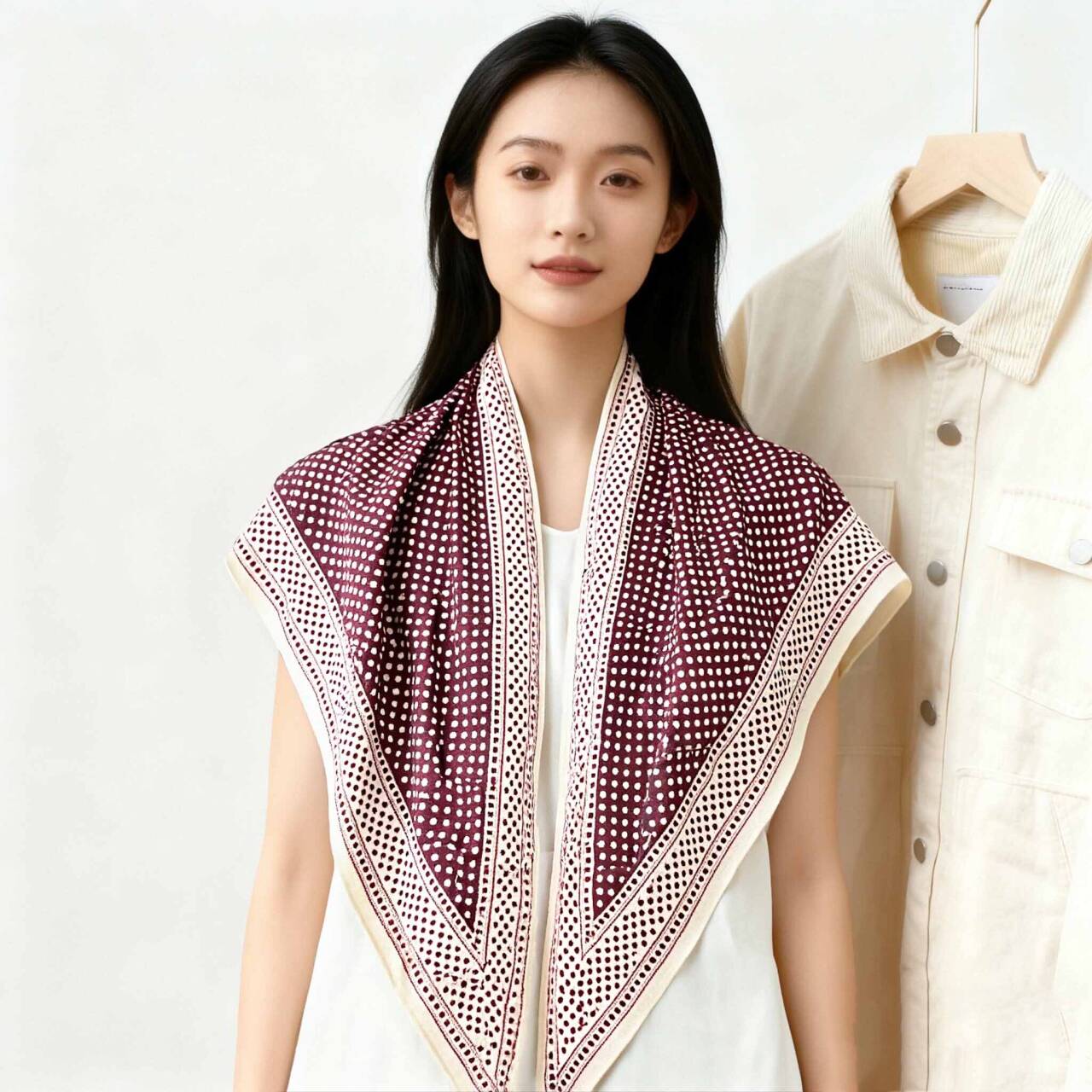 The new silk scarf is a versatile and fashionable printed square scarf, triangular scarf and shawl. It is a trendy accessory for spring, summer, autumn and winter Item Picture