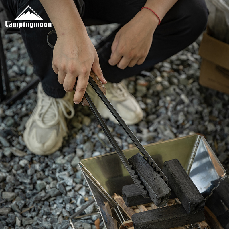 柯曼campingmoon木炭夹子烧烤工具加强版焚火夹防烫手柄户外防滑捡垃圾夹工具BKMS-41细节图