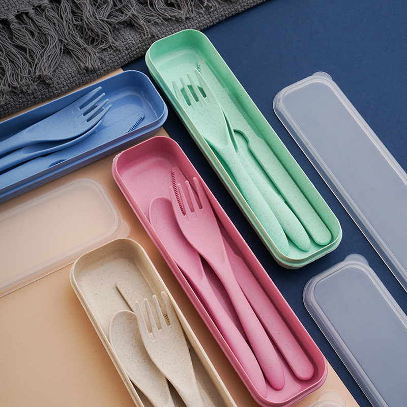 喜望学生户外便携餐具刀叉勺三件套北欧风小麦秸秆外带餐具甜品叉调羹细节图