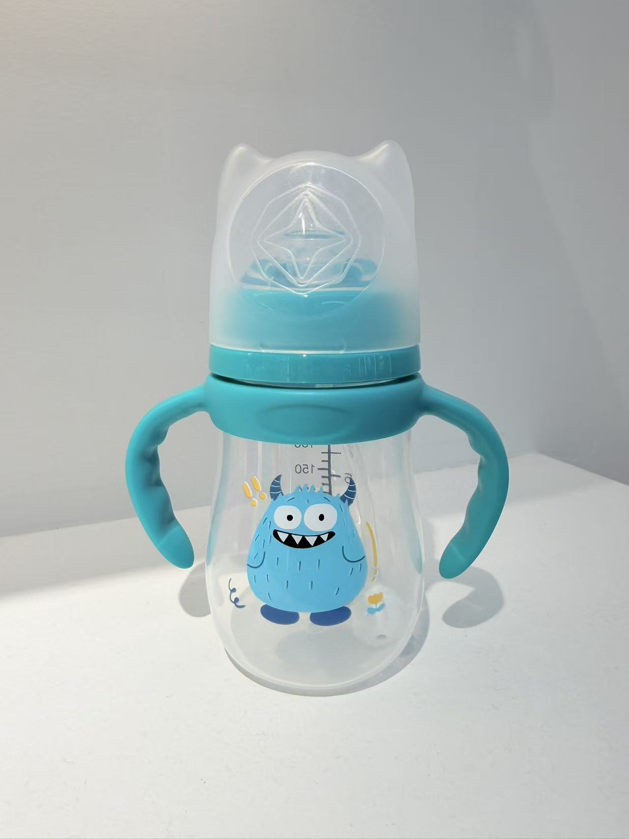 婴幼儿一口吸奶嘴210ml 怪兽系列带手柄PP奶瓶有吸管