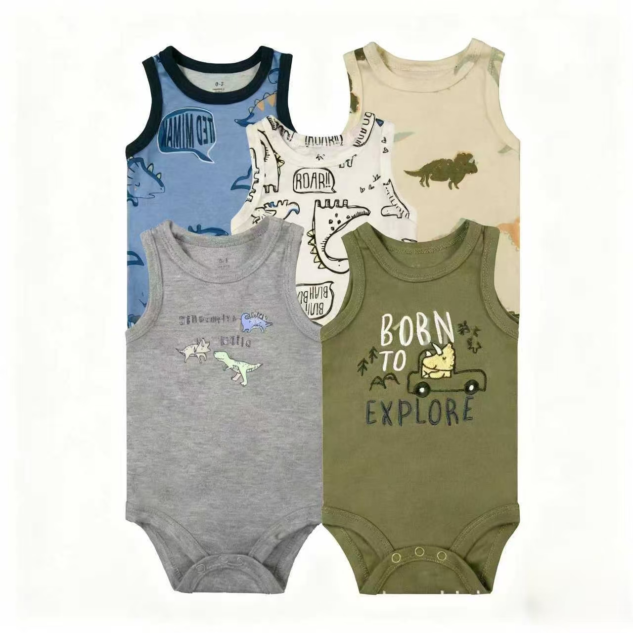 Wholesale of children's clothing for foreign trade, including baby sleeveless jumpsuits, vests, triangular hatches, and breathable clothes for both boys and girls details Picture