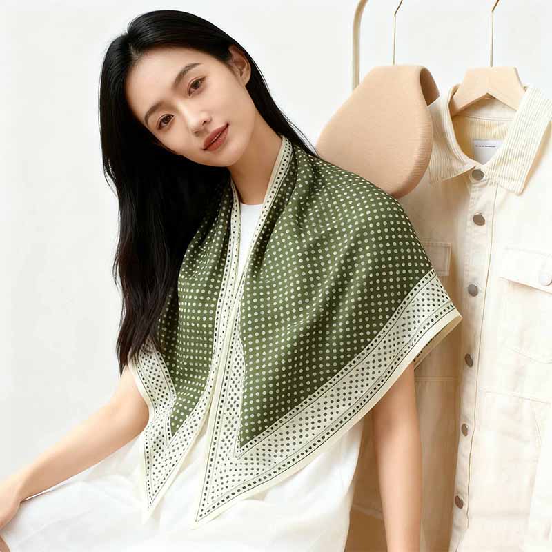 The new silk scarf is a versatile and fashionable printed square scarf, triangular scarf and shawl. It is a trendy accessory for spring, summer, autumn and winter details Picture