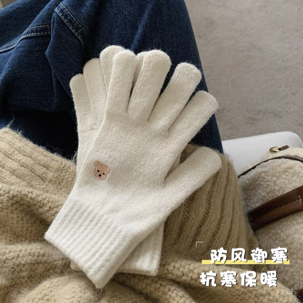 手套儿童冬季可爱/儿童防滑手套/手套学生挂脖卡通/布丁猴手套/冬季手套产品图