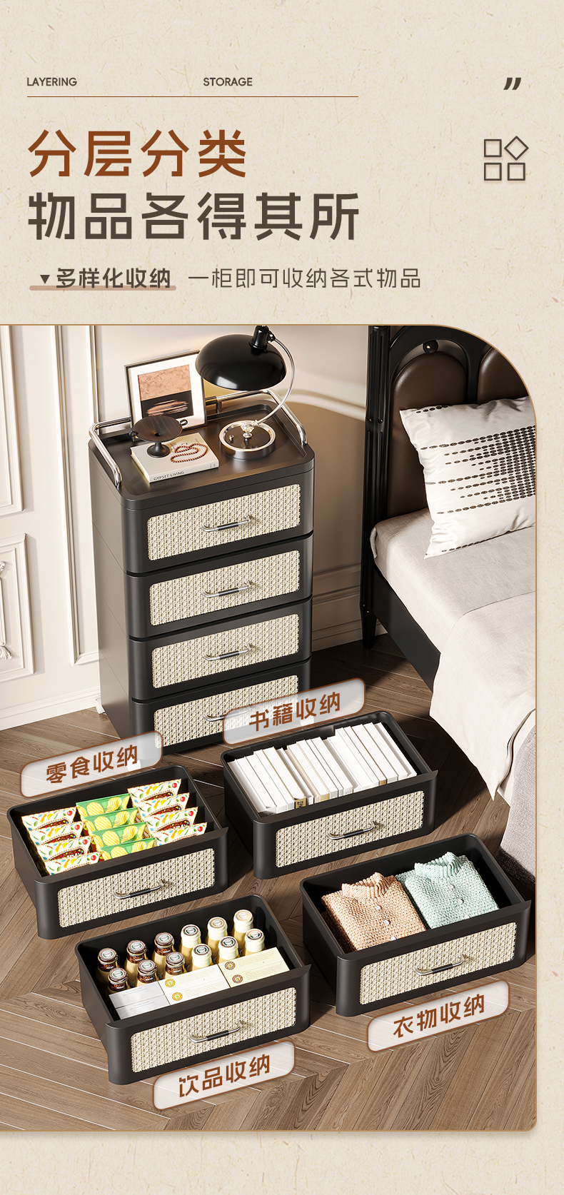 #7288-7290 中古皮纹把手床头柜详情6