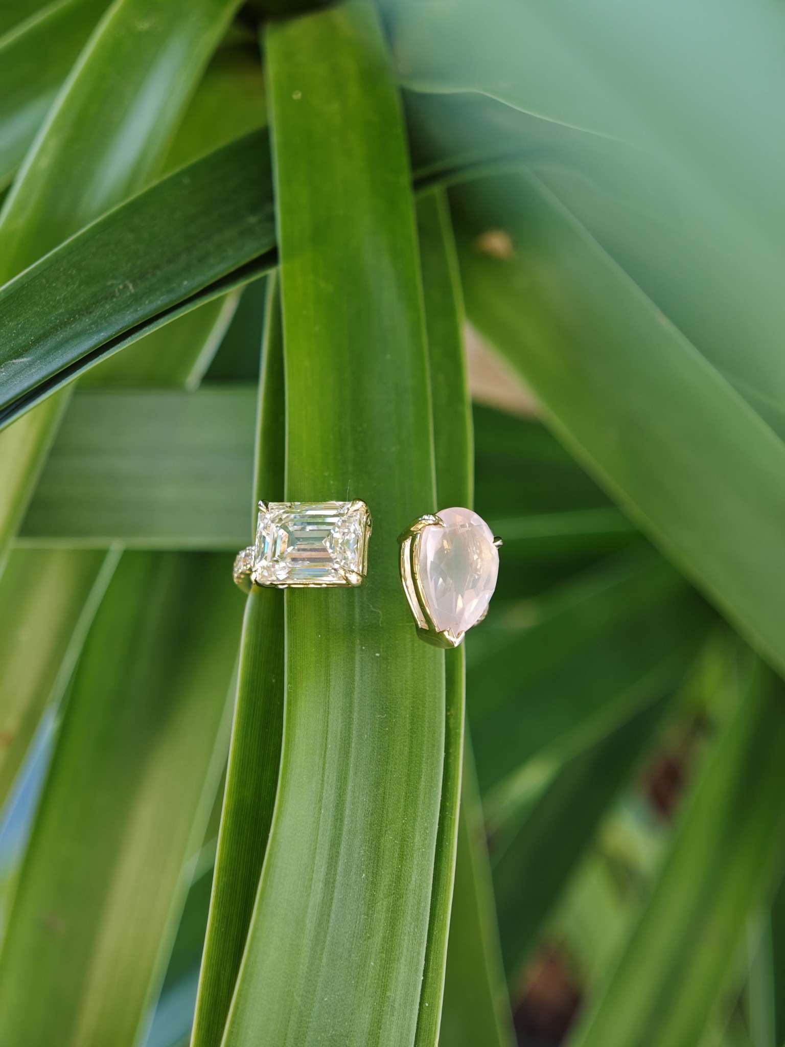 9K黄镶嵌培育钻石和粉晶石戒指💍珠宝