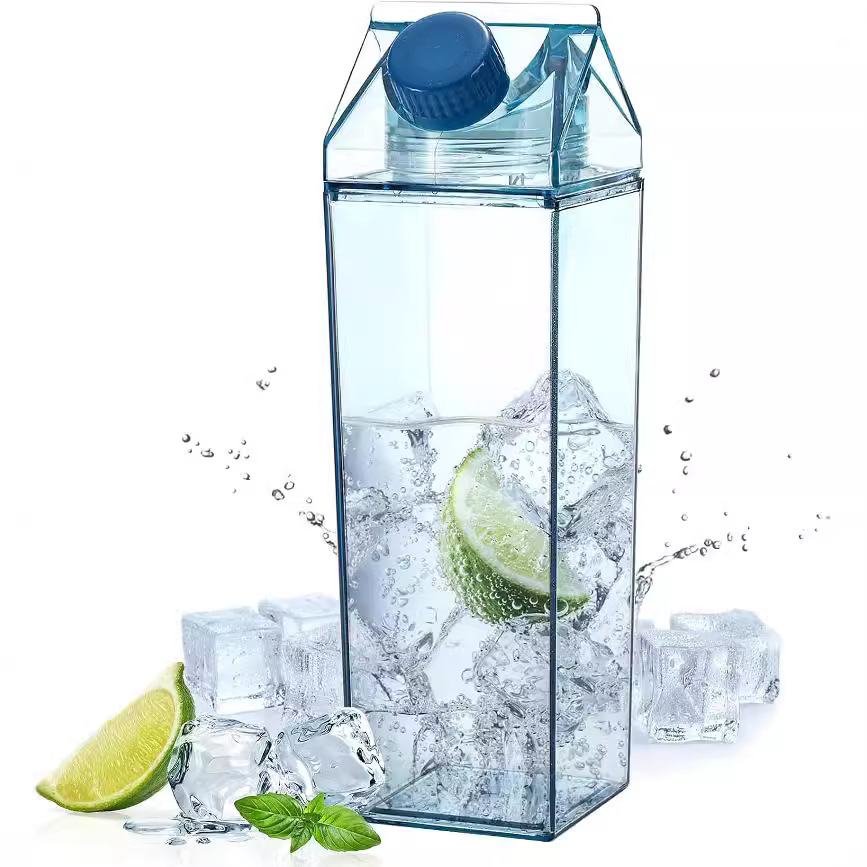 喜望彩色透明塑料大容量方形牛奶杯 家用1000ml果汁饮料分装瓶