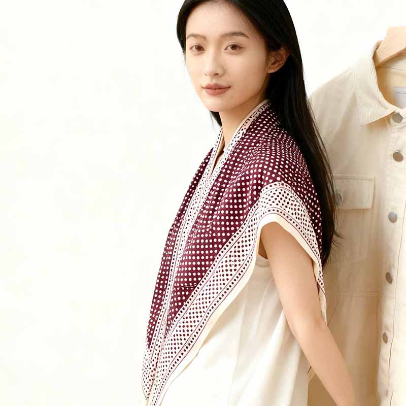 The new silk scarf is a versatile and fashionable printed square scarf, triangular scarf and shawl. It is a trendy accessory for spring, summer, autumn and winter Application Scenario