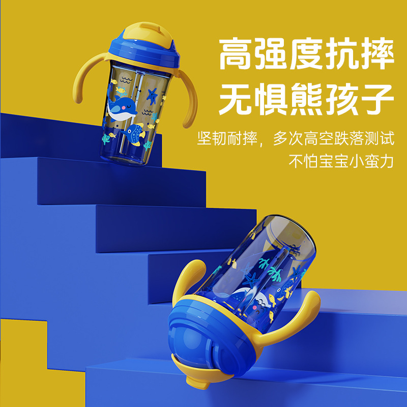 厂家直销大容量防滴漏水杯 带盖带手柄隔热防烫防摔儿童学饮杯 详情图3