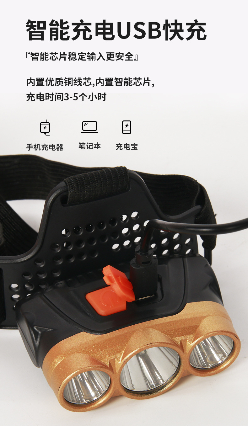 Wholesale of new outdoor waterproof rechargeable led headlights for beachcombing and fishing, as well as for camping and hiking pic 6